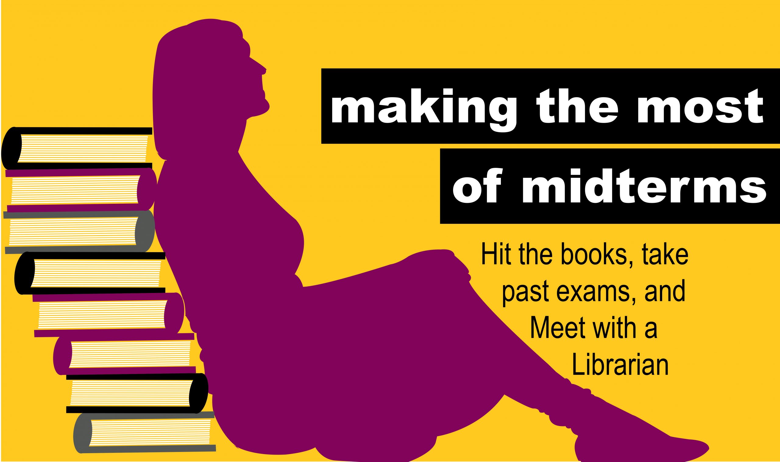 Midterms banner - "hit the books with past exams"